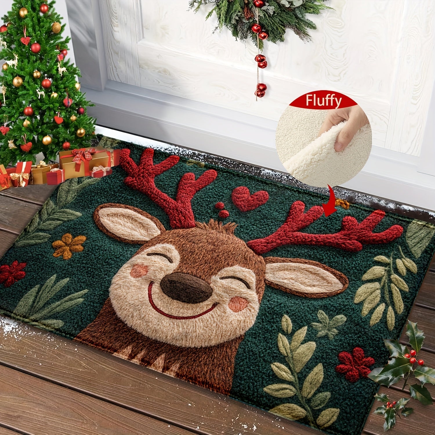Christmas Smile Rug | Cute Reindeer Design Floor Mat