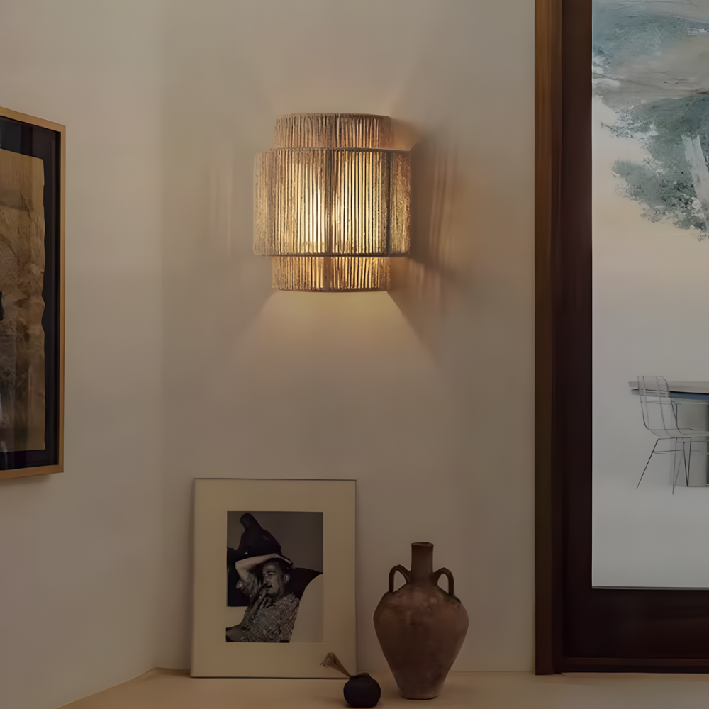 Rustic Hemp Wall Light | Boho Style Woven Rope Lamp