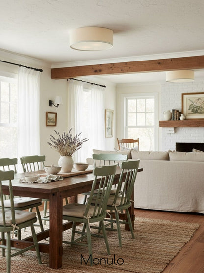 Modern Fabric Ceiling Light | Round Drum LED Lamp