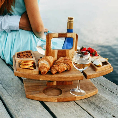 Elegant Oak Picnic Wine Table | Compact and Versatile Outdoor Table