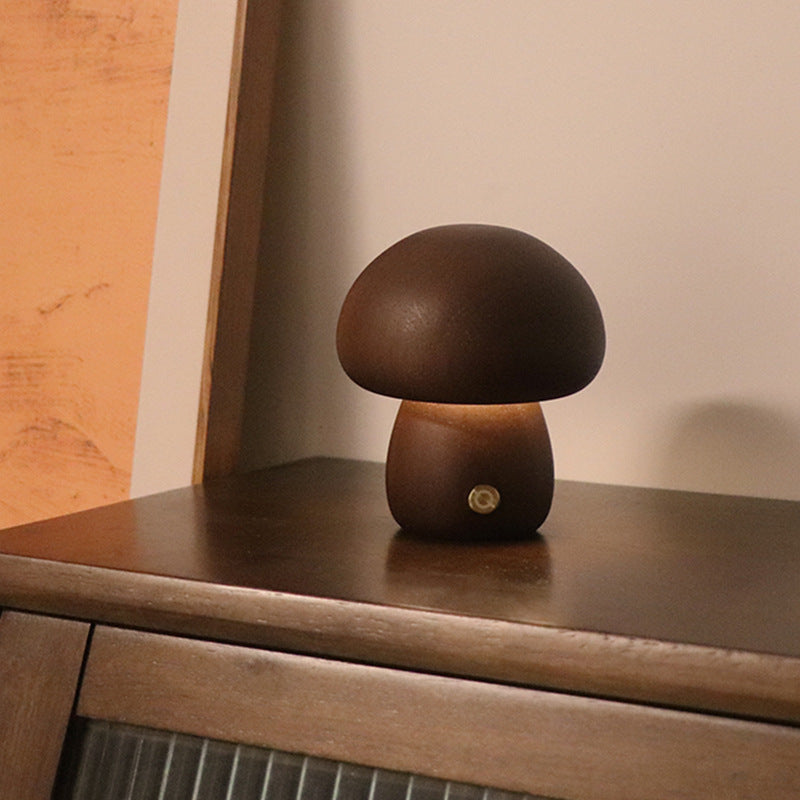 LUMONIGHT | Wooden Mushroom LED Night Light with Touch Switch | Atmospheric Lighting | Child Friendly Lamp