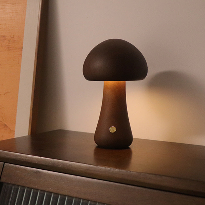 LUMONIGHT | Wooden Mushroom LED Night Light with Touch Switch | Atmospheric Lighting | Child Friendly Lamp