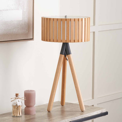 Hemsby Natural Wood Slat Tripod Table Lamp