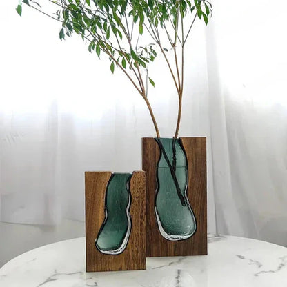 Delira Scandinavian Glass Vase | Minimalistic Wood and Glass Design