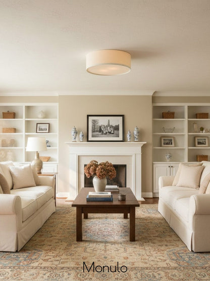 Modern Fabric Ceiling Light | Round Drum LED Lamp