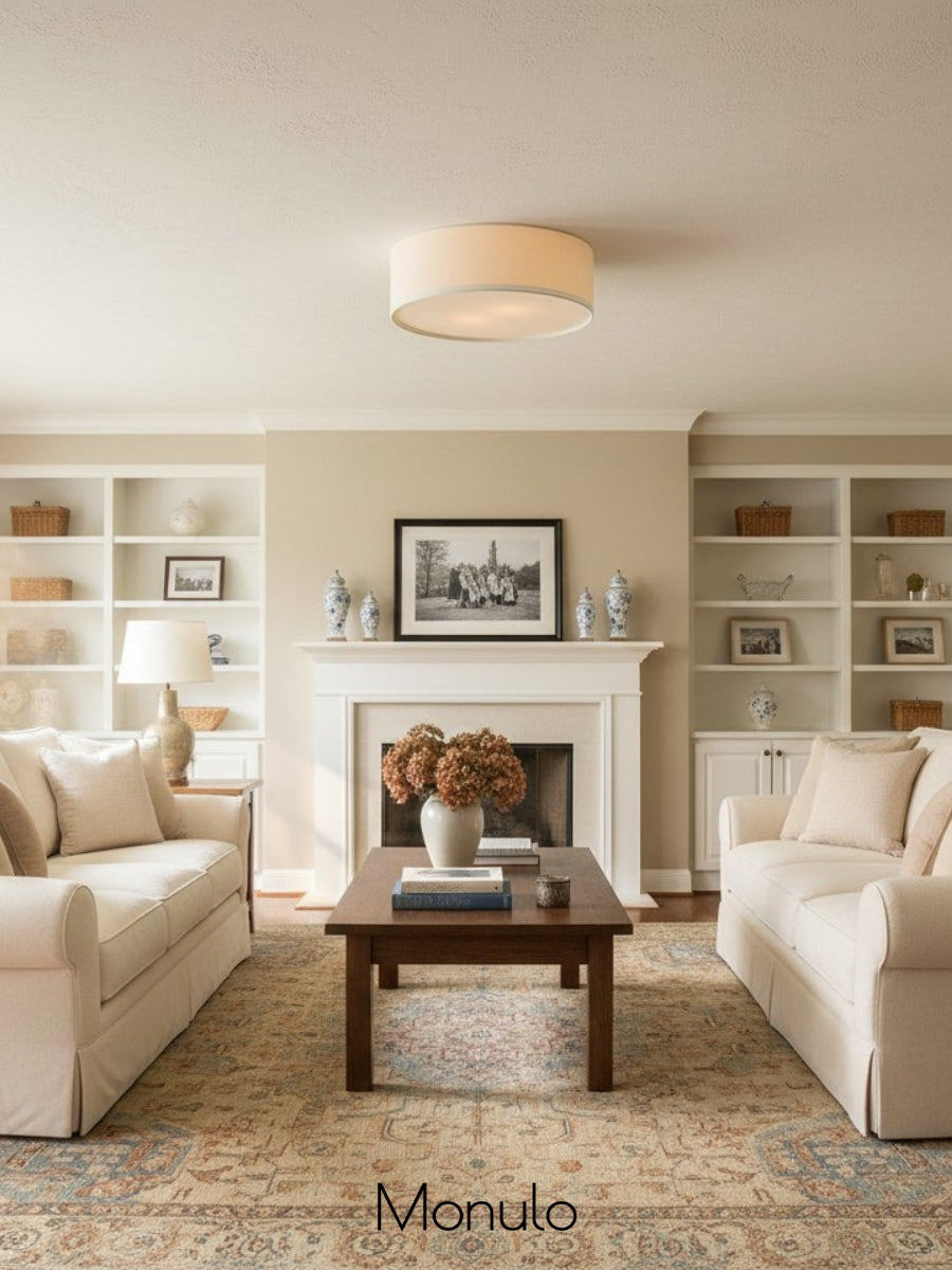 Modern Fabric Ceiling Light | Round Drum LED Lamp