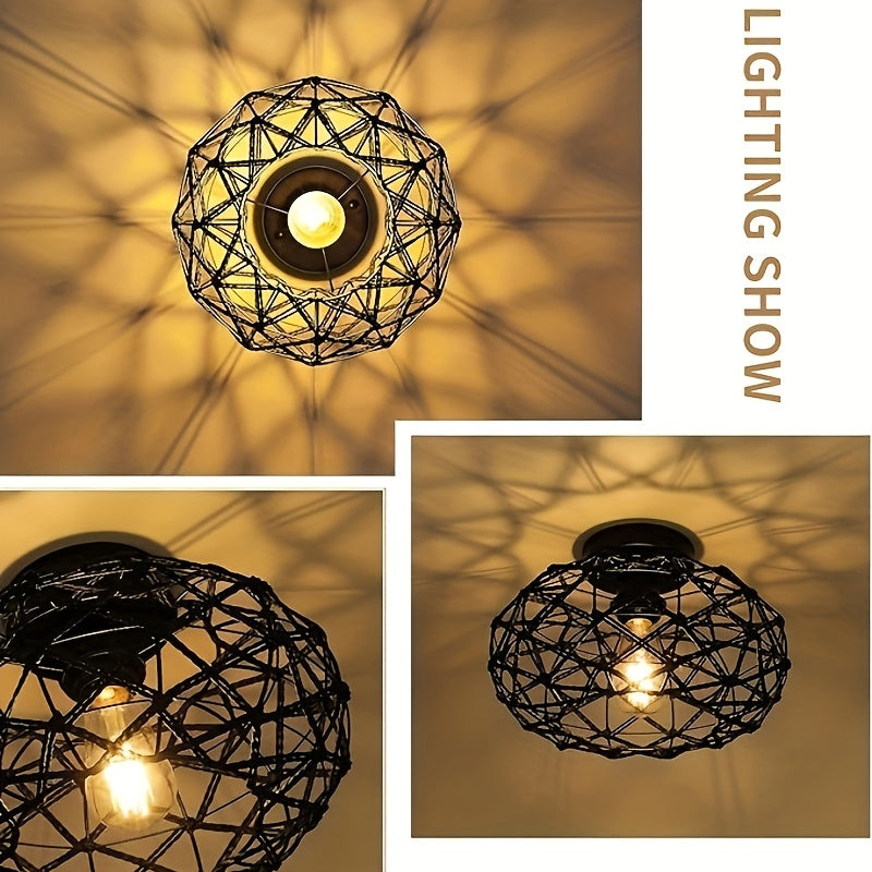 Industrial Ceiling Light | Metal Cage Flush Mount Fixture
