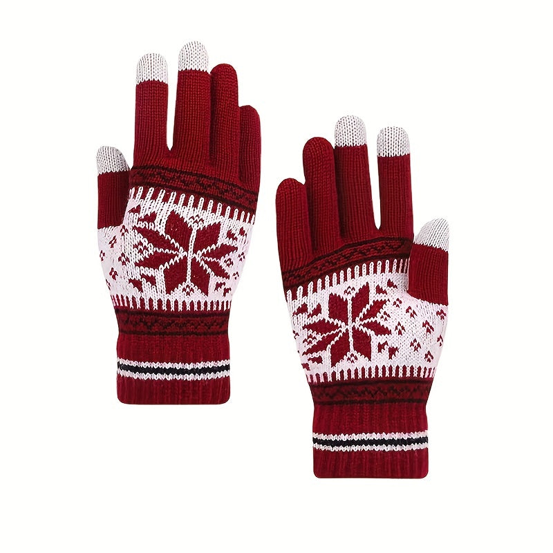 Winter Knit Gloves | Warm Snowflake Pattern