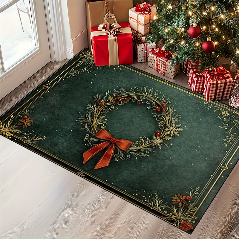 Festive Christmas Floor Mat | Classic Wreath Christmas Home Decor