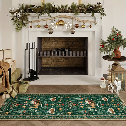 Christmas Hallway Rug | Santa Sleigh and Tree Design