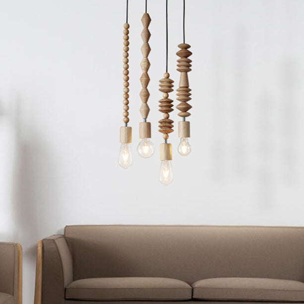 Boho Wooden Bead Pendant Light | Decorative Hanging Ceiling Lamp