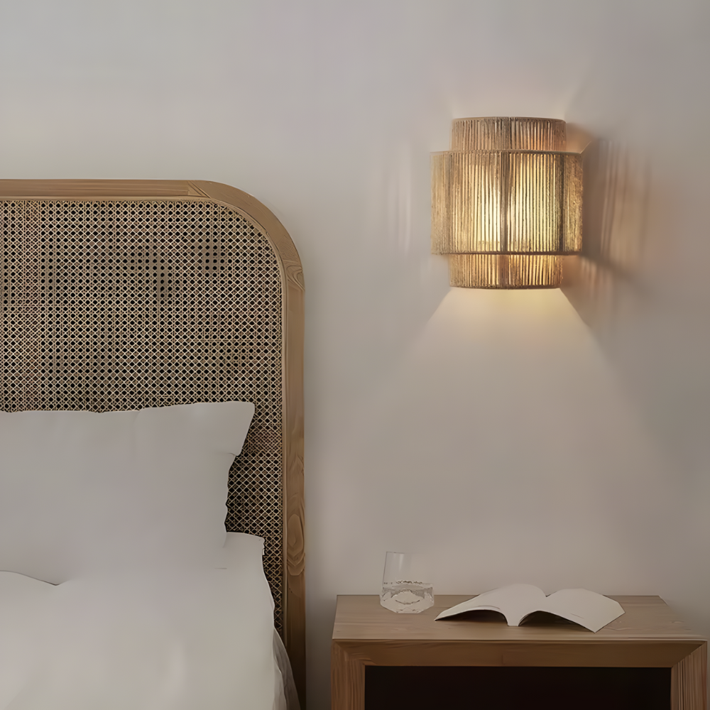 Rustic Hemp Wall Light | Boho Style Woven Rope Lamp