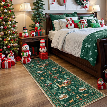 Christmas Hallway Rug | Santa Sleigh and Tree Design