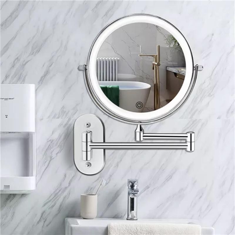 Rechargeable LED Magnifying Mirror | Chrome Silver with Adjustable Light