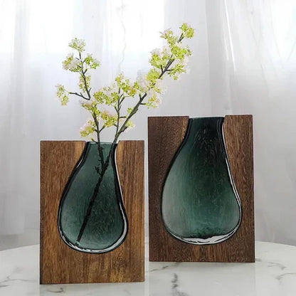 Delira Scandinavian Glass Vase | Minimalistic Wood and Glass Design