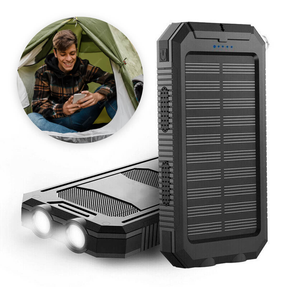 Solar Travel Power Bank | Dual LED Flashlight Charger