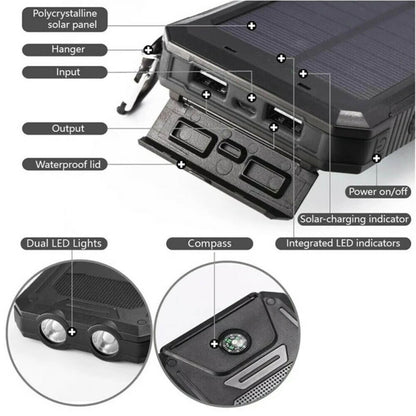 Solar Travel Power Bank | Dual LED Flashlight Charger
