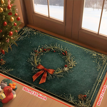Festive Christmas Floor Mat | Classic Wreath Christmas Home Decor