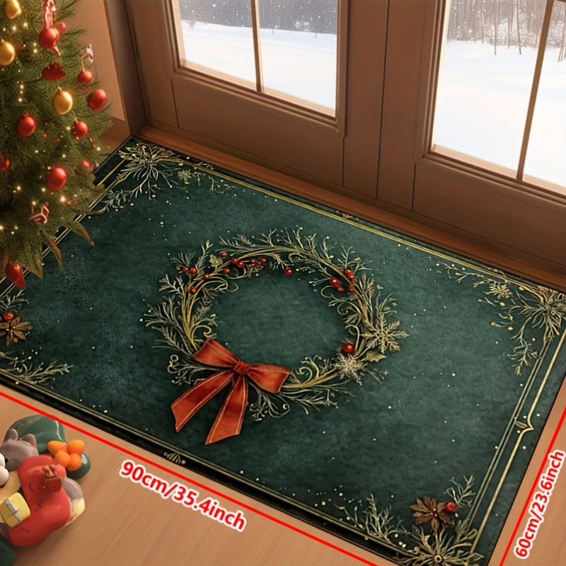 Festive Christmas Floor Mat | Classic Wreath Christmas Home Decor