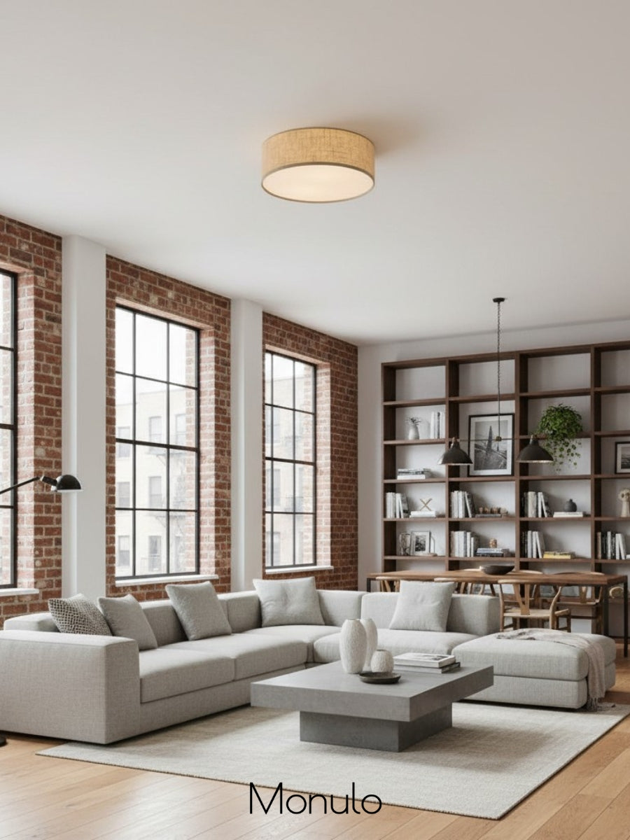 Modern Fabric Ceiling Light | Round Drum LED Lamp