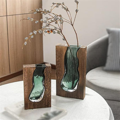 Delira Scandinavian Glass Vase | Minimalistic Wood and Glass Design