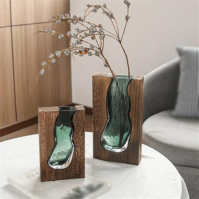 Delira Scandinavian Glass Vase | Minimalistic Wood and Glass Design