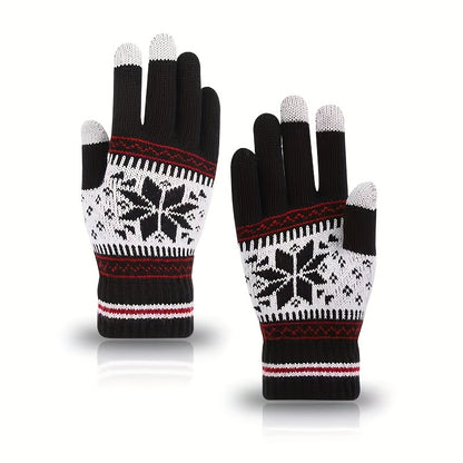 Winter Knit Gloves | Warm Snowflake Pattern