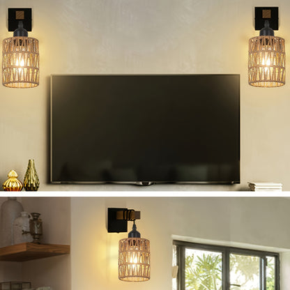 Boho Wall Lamp | Woven Rattan Wall Light for Bedroom