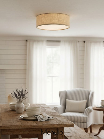 Modern Fabric Ceiling Light | Round Drum LED Lamp