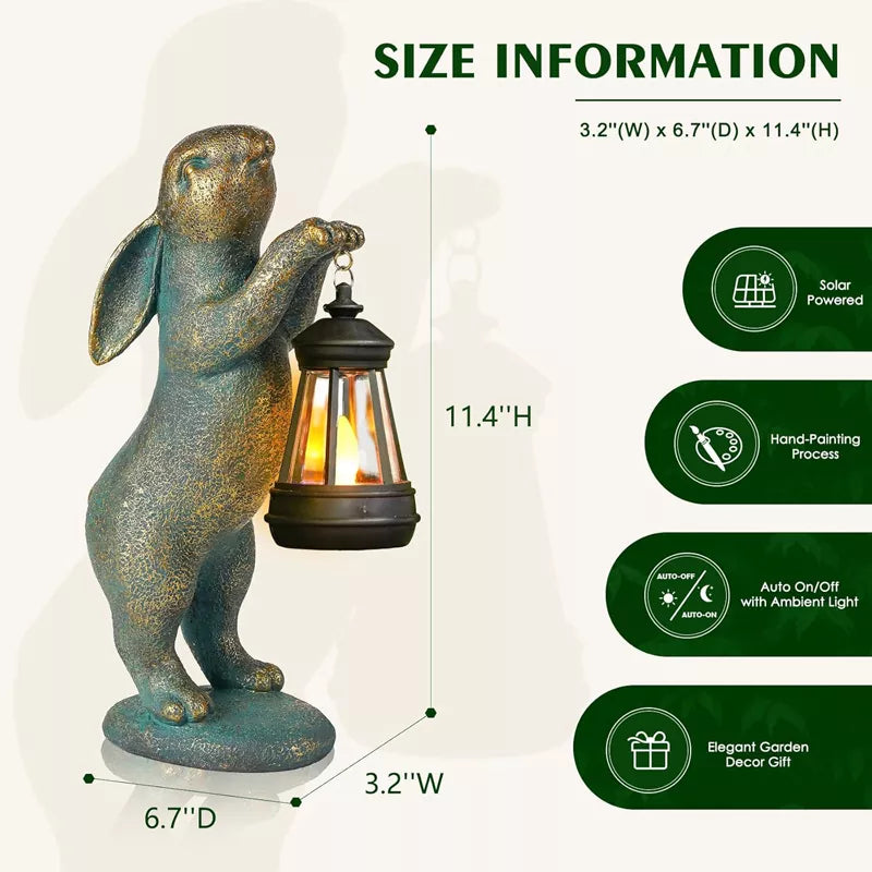 Garden Statues Rabbit with Solar Lantern Lights Outdoor Bunny Figurines Decorations