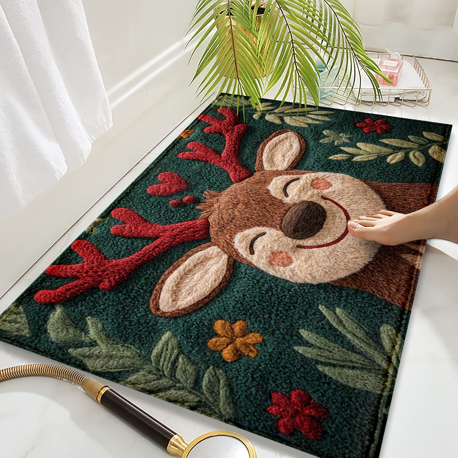 Christmas Smile Rug | Cute Reindeer Design Floor Mat