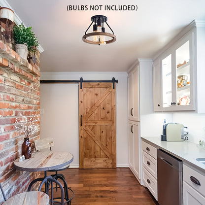 Industrial Light Fixture | Wooden Ring Ceiling Lamp Design