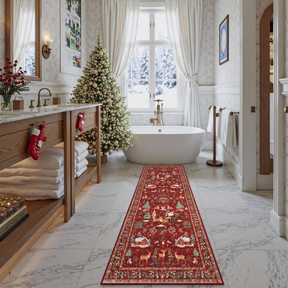 Christmas Hallway Rug | Santa Sleigh and Tree Design