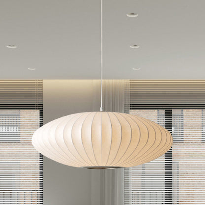 Saucer Hanging Ceiling Light Modernist Fabric 1 Light White Suspension Pendant
