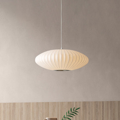Saucer Hanging Ceiling Light Modernist Fabric 1 Light White Suspension Pendant
