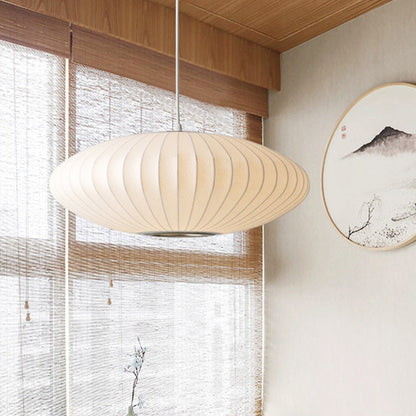 Saucer Hanging Ceiling Light Modernist Fabric 1 Light White Suspension Pendant