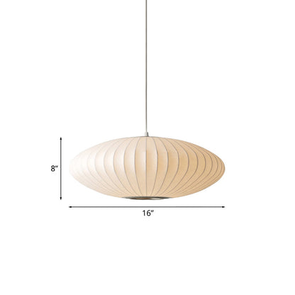 Saucer Hanging Ceiling Light Modernist Fabric 1 Light White Suspension Pendant