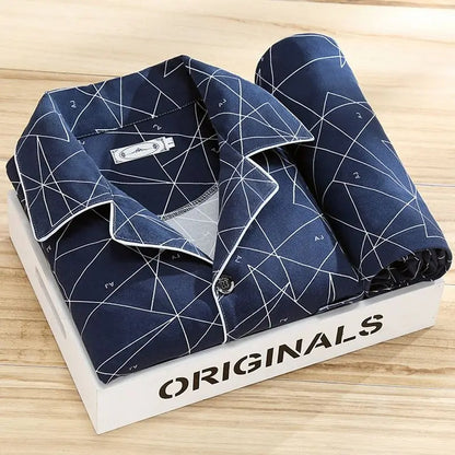 Men’s Lightweight Pajama Set – Stylish Feather Pattern Sleepwear