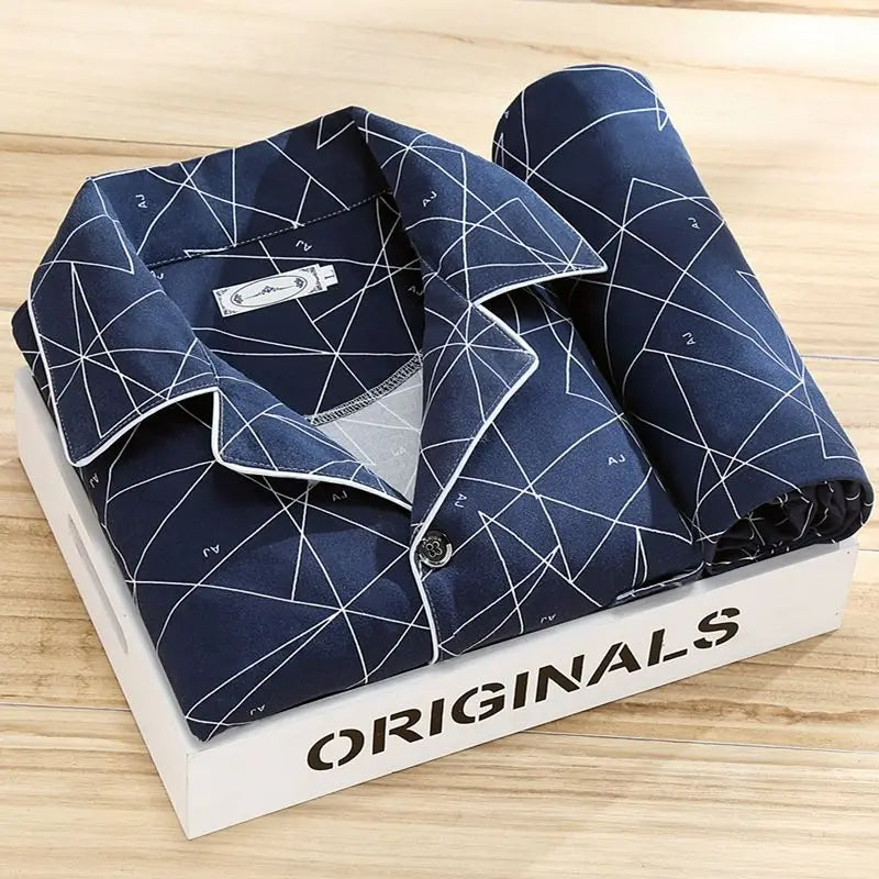 Men’s Lightweight Pajama Set – Stylish Feather Pattern Sleepwear