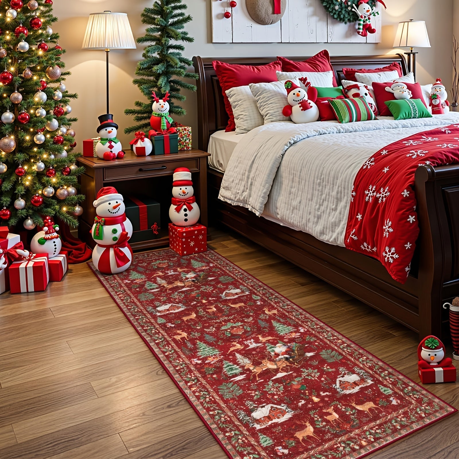 Christmas Hallway Rug | Santa Sleigh and Tree Design