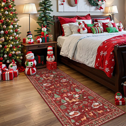 Christmas Hallway Rug | Santa Sleigh and Tree Design