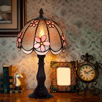 Scalloped-Trim Dome Table Lamp Tiffany Ice Clear Glass Single White/Coffee Night Light with Flower Pattern