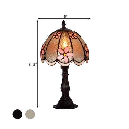 Scalloped-Trim Dome Table Lamp Tiffany Ice Clear Glass Single White/Coffee Night Light with Flower Pattern