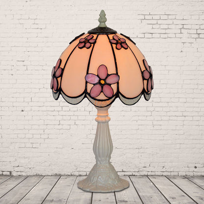 Scalloped-Trim Dome Table Lamp Tiffany Ice Clear Glass Single White/Coffee Night Light with Flower Pattern