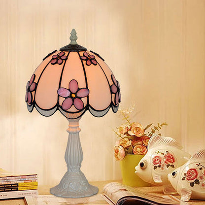 Scalloped-Trim Dome Table Lamp Tiffany Ice Clear Glass Single White/Coffee Night Light with Flower Pattern