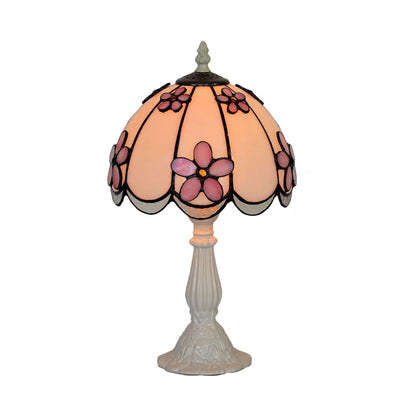 Scalloped-Trim Dome Table Lamp Tiffany Ice Clear Glass Single White/Coffee Night Light with Flower Pattern