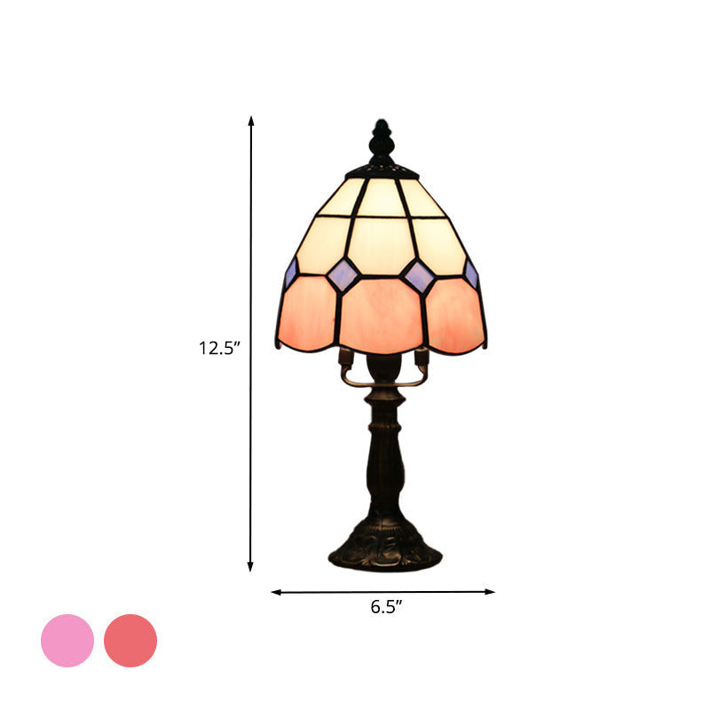 Cut Glass Grid Dome Night Lighting Tiffany Style 1 Light Red/Pink Nightstand Light for Bedside