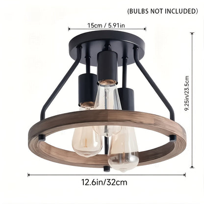 Industrial Light Fixture | Wooden Ring Ceiling Lamp Design