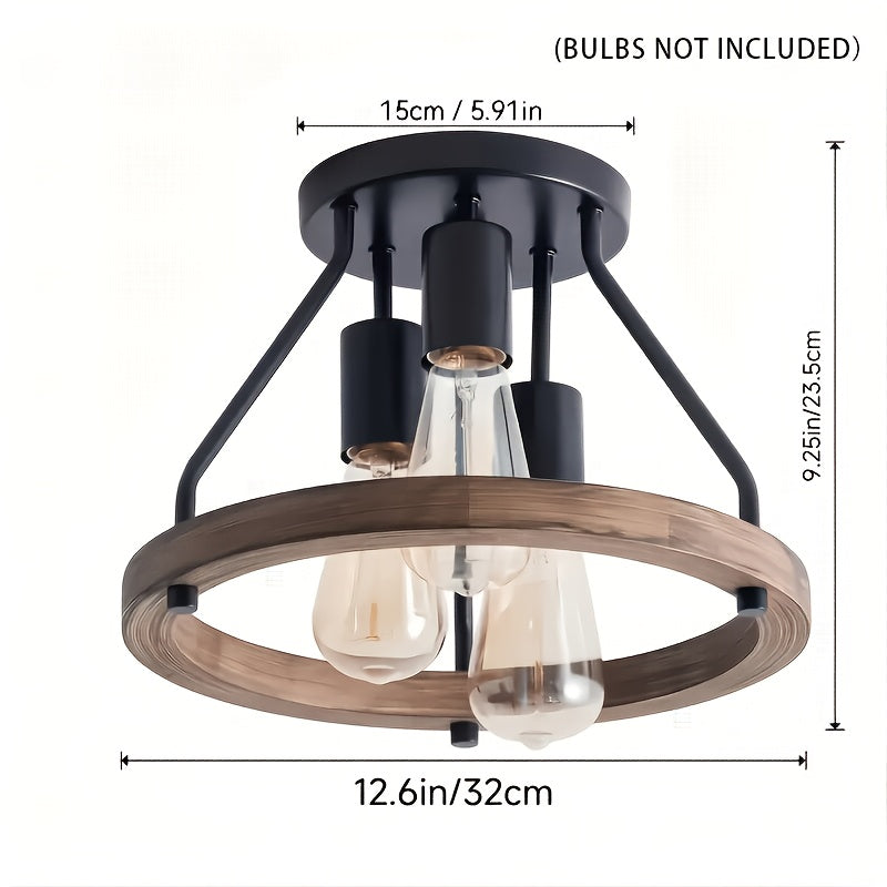 Industrial Light Fixture | Wooden Ring Ceiling Lamp Design