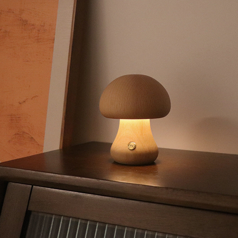 LUMONIGHT | Wooden Mushroom LED Night Light with Touch Switch | Atmospheric Lighting | Child Friendly Lamp